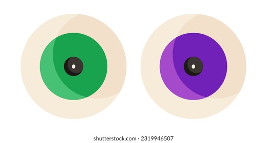 Vector illustration of the eyeyballs with green and purple irises
