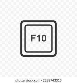Ilustración vectorial del icono F10 en color oscuro y fondo transparente (PNG). Botón de acceso directo del teclado.