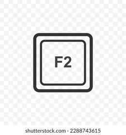 Vector illustration of F2 icon in dark color and transparent background(PNG). Keyboard shortcut button.