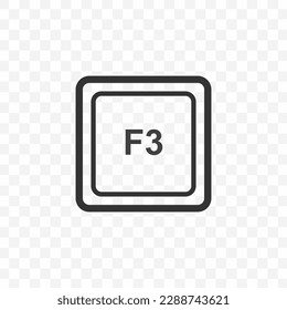 Vector illustration of F3 icon in dark color and transparent background(PNG). Keyboard shortcut button.