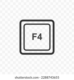 Vector illustration of F4 icon in dark color and transparent background(PNG). Keyboard shortcut button.