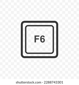 Ilustración vectorial del icono F6 en color oscuro y fondo transparente (PNG). Botón de acceso directo del teclado.