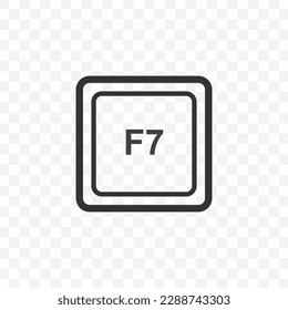 Vector illustration of F7 icon in dark color and transparent background(PNG). Keyboard shortcut button.