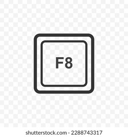 Vector illustration of F8 icon in dark color and transparent background(PNG). Keyboard shortcut button.