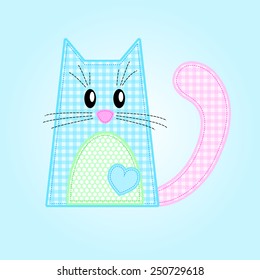 vector illustration of fabric applique cat