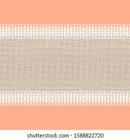 Vector illustration fabric background with lace simple canvas burlap