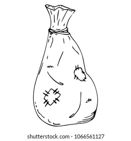 Vector illustration of a fabric bag. Hand drawn antique fabric bag for storing coins.