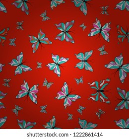 Vector illustration. Illustration for fabric, textile, print and invitation. Seamless. Night cute butterflies on red, blue and white abstract background.