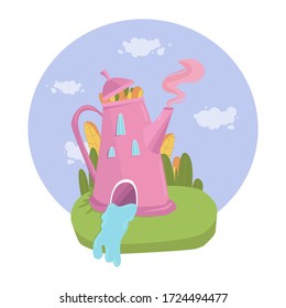 Vector illustration. A fabulous house. Tea house.