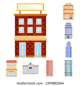 Vector illustration of facade and building icon. Collection of facade and exterior  vector icon for stock.