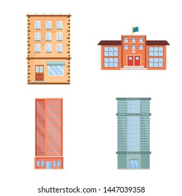 Vector illustration of facade and building logo. Collection of facade and exterior stock vector illustration.