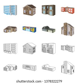 Vector illustration of facade and housing icon. Set of facade and infrastructure stock symbol for web.