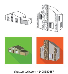Vector illustration of facade and housing icon. Collection of facade and infrastructure stock vector illustration.