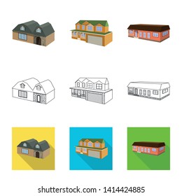 Vector illustration of facade and housing icon. Set of facade and infrastructure stock vector illustration.