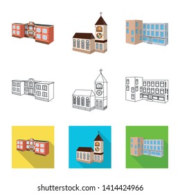 Vector illustration of facade and housing icon. Collection of facade and infrastructure stock vector illustration.