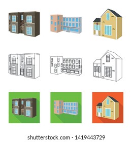 Vector illustration of facade and housing icon. Collection of facade and infrastructure stock vector illustration.