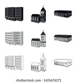 Vector illustration of facade and housing icon. Set of facade and infrastructure vector icon for stock.