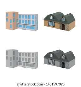 Vector illustration of facade and housing icon. Collection of facade and infrastructure stock vector illustration.