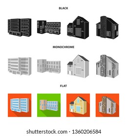 Vector illustration of facade and housing logo. Set of facade and infrastructure stock vector illustration.