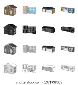 Vector illustration of facade and housing logo. Set of facade and infrastructure stock vector illustration.