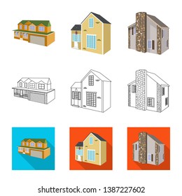Vector illustration of facade and housing logo. Collection of facade and infrastructure stock symbol for web.
