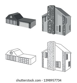 Vector illustration of facade and housing logo. Collection of facade and infrastructure stock vector illustration.