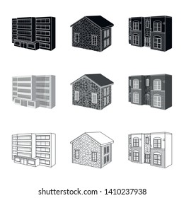 Vector illustration of facade and housing logo. Set of facade and infrastructure stock symbol for web.