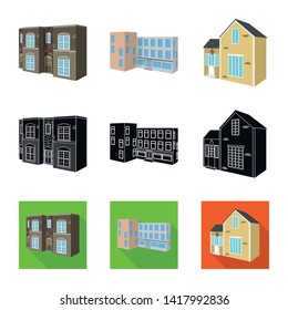 Vector illustration of facade and housing logo. Collection of facade and infrastructure stock vector illustration.
