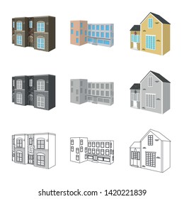 Vector illustration of facade and housing logo. Collection of facade and infrastructure stock symbol for web.