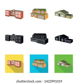 Vector illustration of facade and housing logo. Set of facade and infrastructure stock vector illustration.