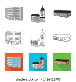 Vector illustration of facade and housing logo. Set of facade and infrastructure stock vector illustration.
