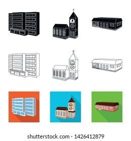 Vector illustration of facade and housing logo. Collection of facade and infrastructure vector icon for stock.