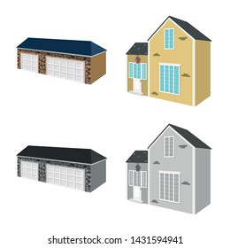 Vector illustration of facade and housing logo. Set of facade and infrastructure stock vector illustration.