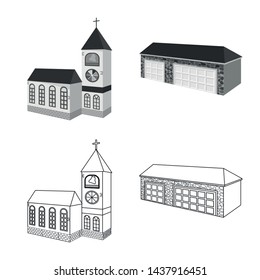 Vector illustration of facade and housing logo. Set of facade and infrastructure stock symbol for web.
