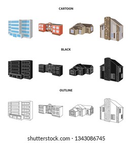 Vector illustration of facade and housing sign. Collection of facade and infrastructure stock vector illustration.