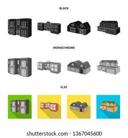 Vector illustration of facade and housing sign. Collection of facade and infrastructure stock vector illustration.