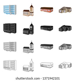 Vector illustration of facade and housing sign. Set of facade and infrastructure stock symbol for web.