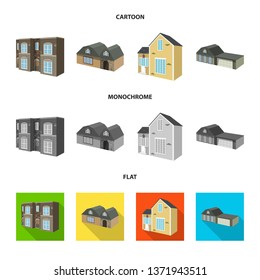 Vector illustration of facade and housing sign. Set of facade and infrastructure stock vector illustration.