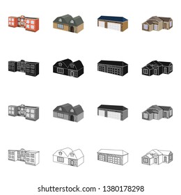 Vector illustration of facade and housing sign. Collection of facade and infrastructure vector icon for stock.
