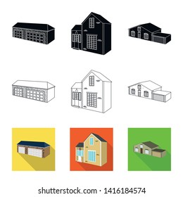 Vector illustration of facade and housing sign. Set of facade and infrastructure stock vector illustration.