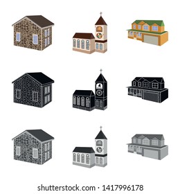 Vector illustration of facade and housing sign. Set of facade and infrastructure vector icon for stock.