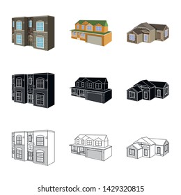 Vector illustration of facade and housing sign. Collection of facade and infrastructure stock vector illustration.