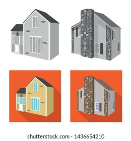Vector illustration of facade and housing sign. Set of facade and infrastructure stock vector illustration.