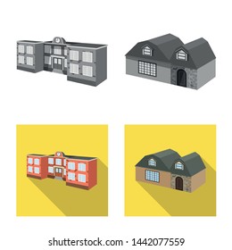 Vector illustration of facade and housing sign. Collection of facade and infrastructure stock vector illustration.
