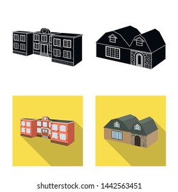 Vector illustration of facade and housing sign. Set of facade and infrastructure vector icon for stock.
