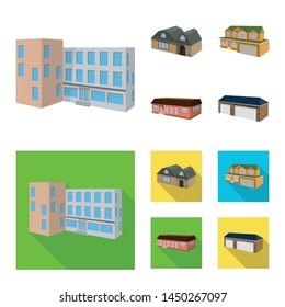 Vector illustration of facade and housing sign. Set of facade and infrastructure stock vector illustration.
