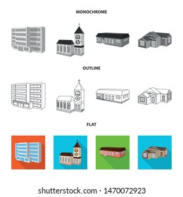 Vector illustration of facade and housing sign. Collection of facade and infrastructure stock symbol for web.