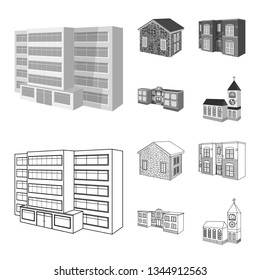 Vector illustration of facade and housing symbol. Collection of facade and infrastructure vector icon for stock.
