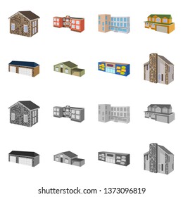 Vector illustration of facade and housing symbol. Collection of facade and infrastructure stock symbol for web.