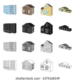 Vector illustration of facade and housing symbol. Collection of facade and infrastructure stock vector illustration.